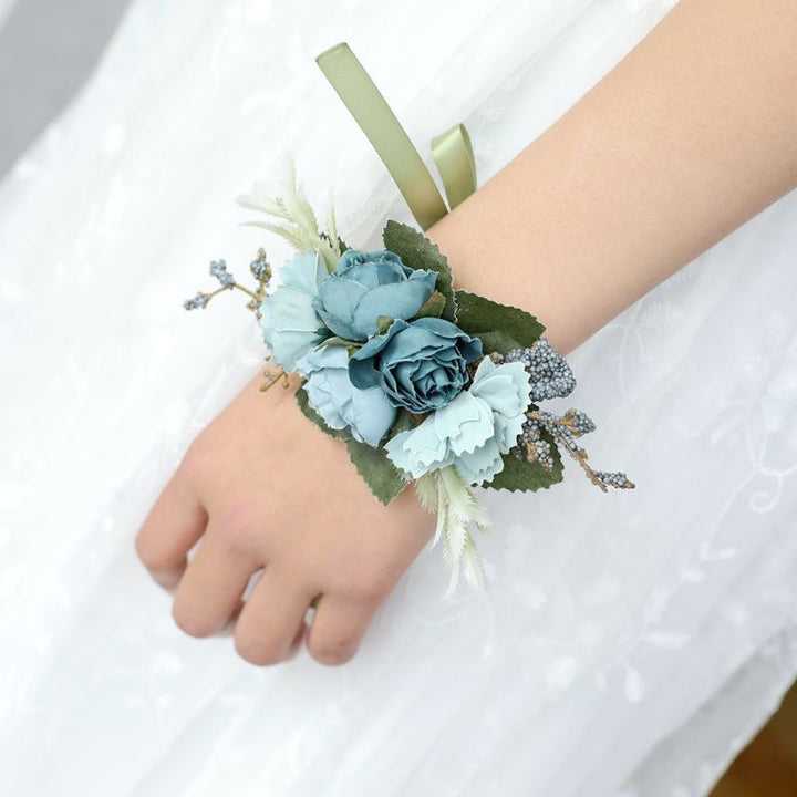 Elegant Dusty Blue Corsage Silk Wedding Flowers 