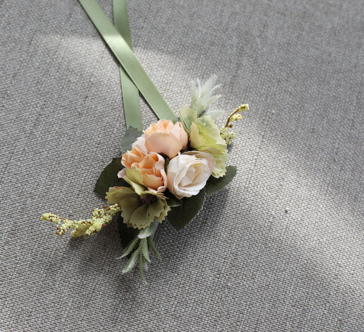 Elegant Blush Rose Corsage Silk Wedding Flowers 