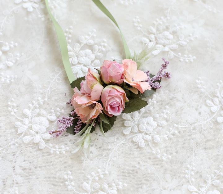 Elegant Dusty Pink Rose Corsage Silk Wedding Flowers 