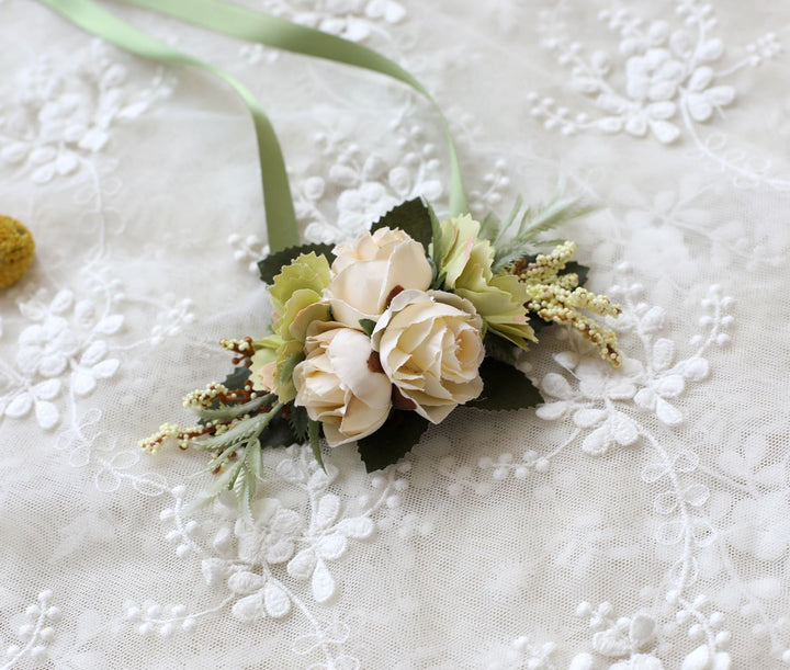 Elegant Ivory Rose Corsage Silk Wedding Flowers 