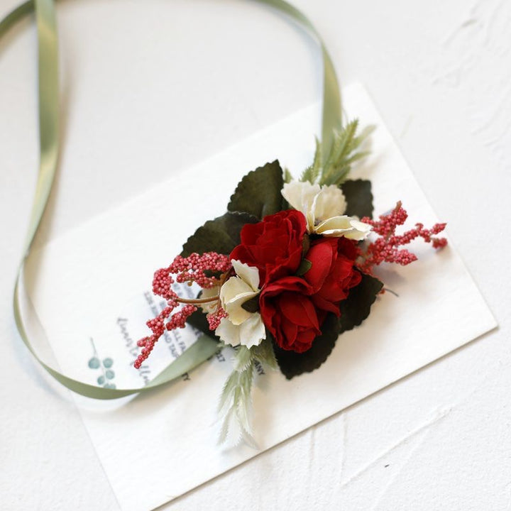 Elegant Red Corsage Silk Wedding Flowers 