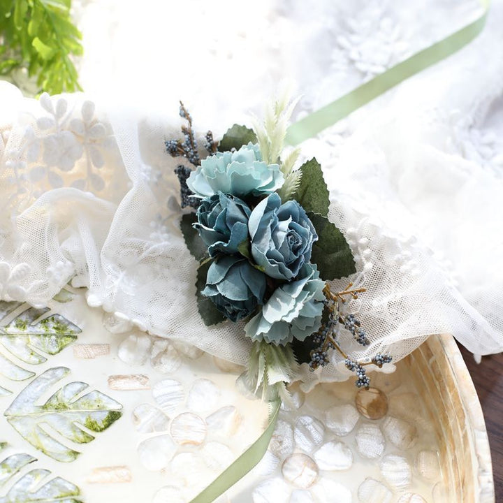 Elegant Dusty Blue Corsage Silk Wedding Flowers 