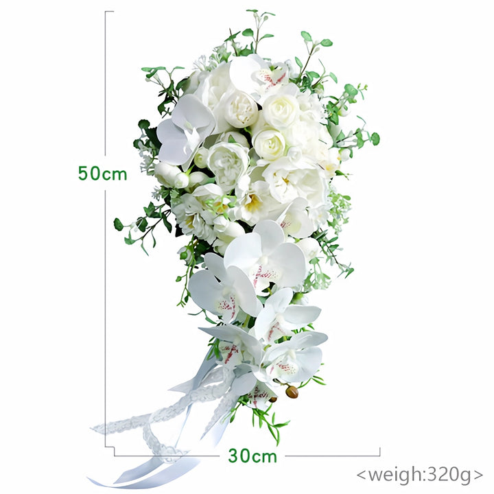 Graceful White and Green Cascade Bridal Bouquet