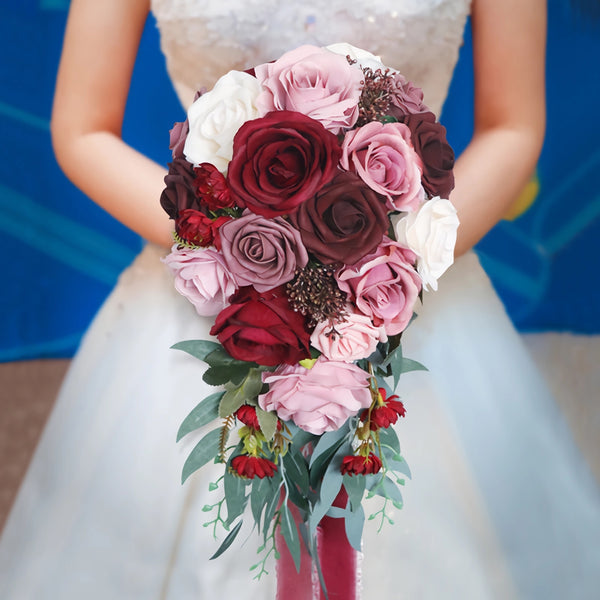 Charming Cascade Wedding Bouquet In Burgundy