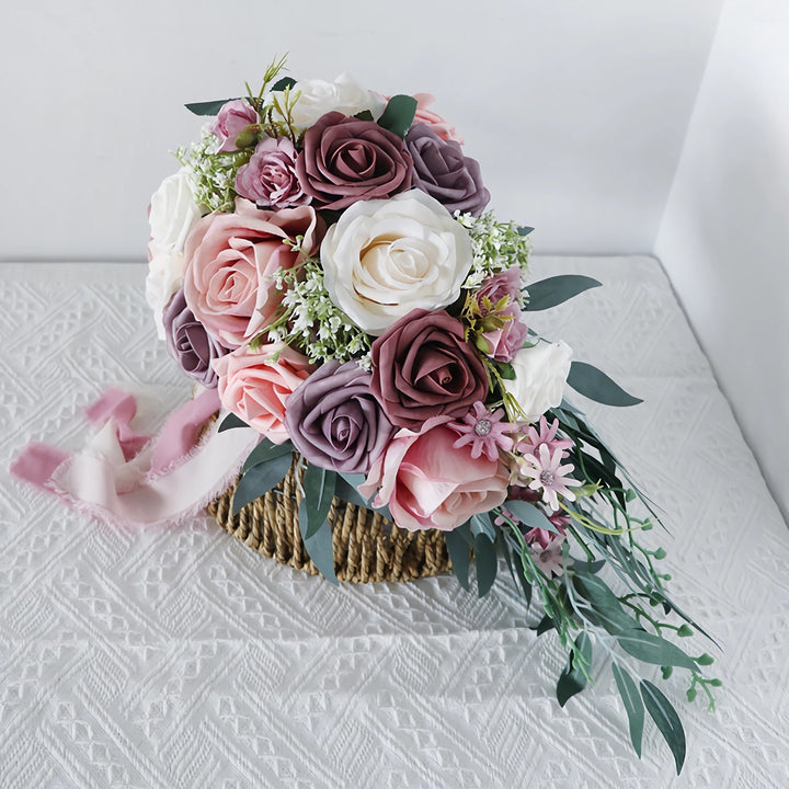 Charming Cascade Wedding Bouquet In dusty pink