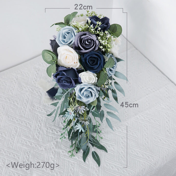 Charming Cascade Wedding Bouquet In dusty blue