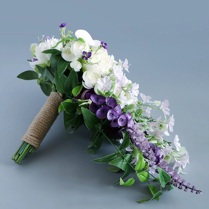 Elegant Purple and White Cascade Bridal Bouquet