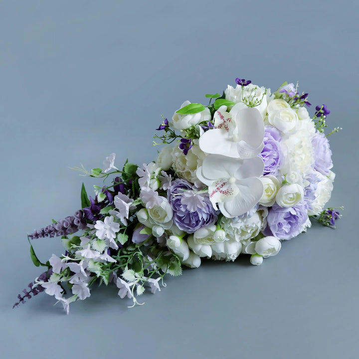 Elegant Purple and White Cascade Bridal Bouquet