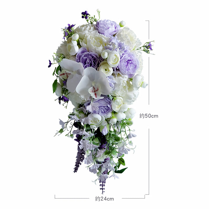 Elegant Purple and White Cascade Bridal Bouquet