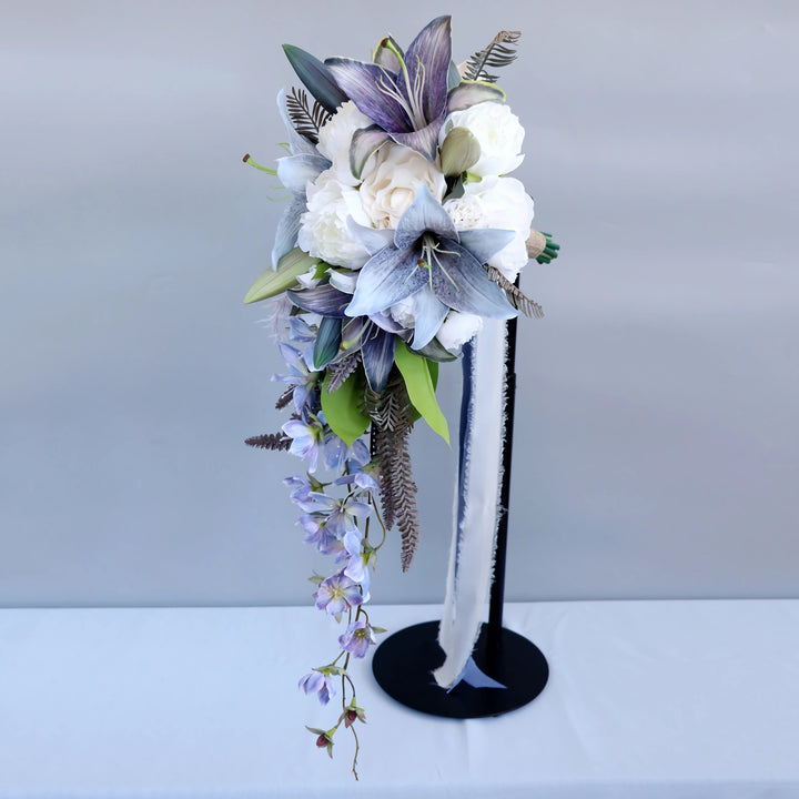 Dusty Blue and Lavender Cascade Bridal Bouquet