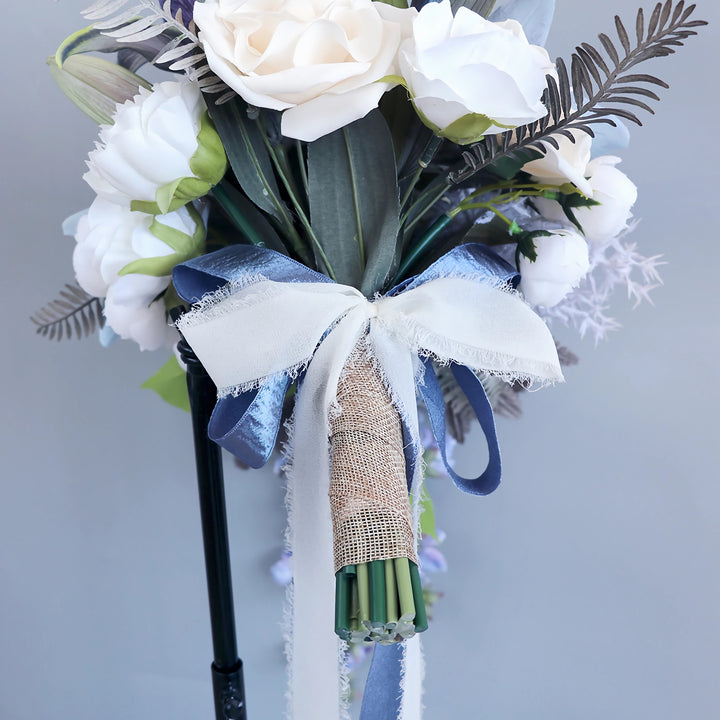 Dusty Blue and Lavender Cascade Bridal Bouquet