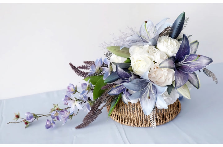 Dusty Blue and Lavender Cascade Bridal Bouquet