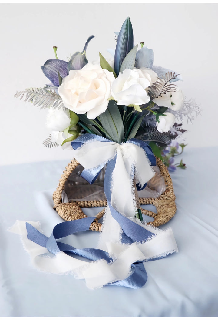 Dusty Blue and Lavender Cascade Bridal Bouquet