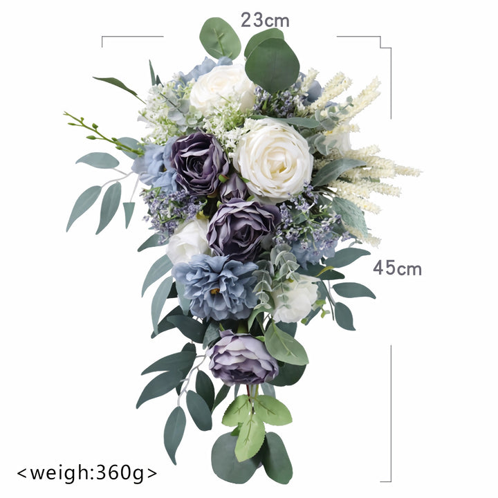 Dusty Blue, Lavender and White Cascade Bridal Bouquet