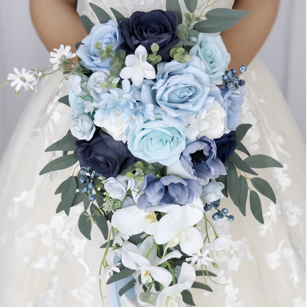 Ice & Dusty Blue Cascade Bridal Bouquet