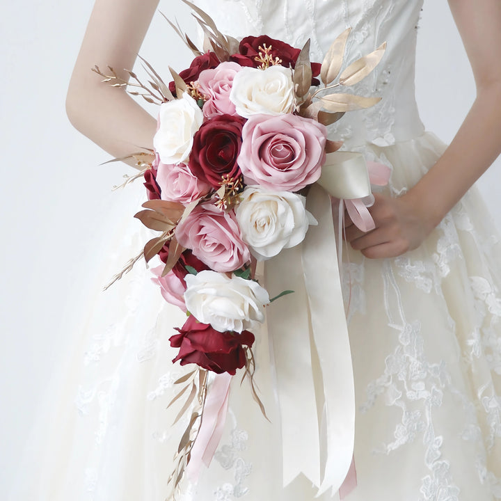 Medium Cascade Bridal Bouquet in Pink, White, and Red