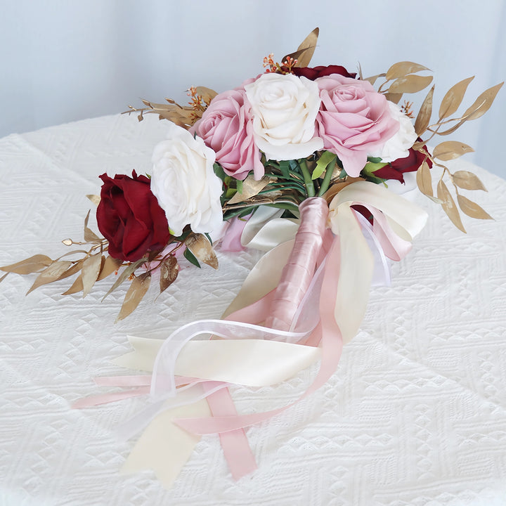 Medium Cascade Bridal Bouquet in Pink, White, and Red