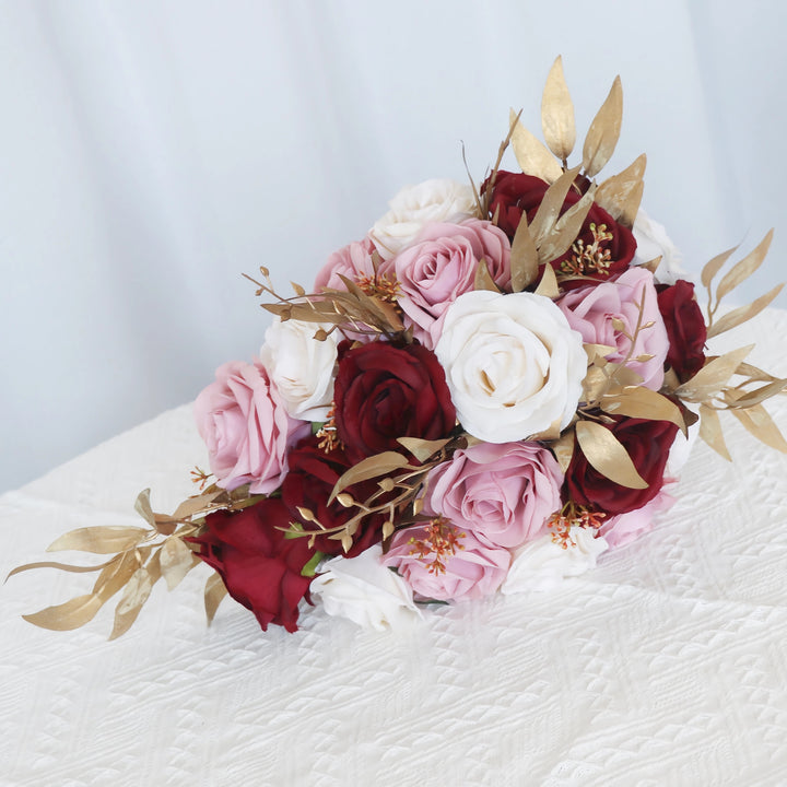 Medium Cascade Bridal Bouquet in Pink, White, and Red