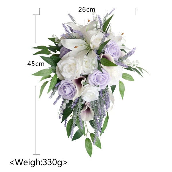 Medium Cascade Bridal Bouquet with Lilies, Roses, and Lavender 