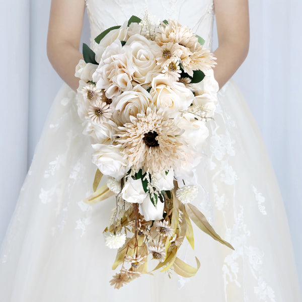 Medium Cascade Bridal Bouquet in Cream and Dusty Rose