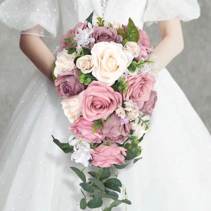 Medium Cascade Bridal Bouquet in Dusty Rose and Cream