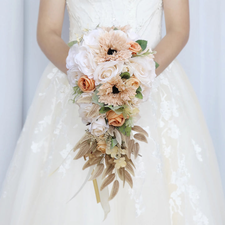 Small Cascade Bridal Bouquet in Dusty Rose and Ivory