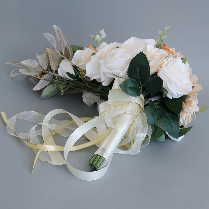 Small Cascade Bridal Bouquet in Dusty Rose and Ivory