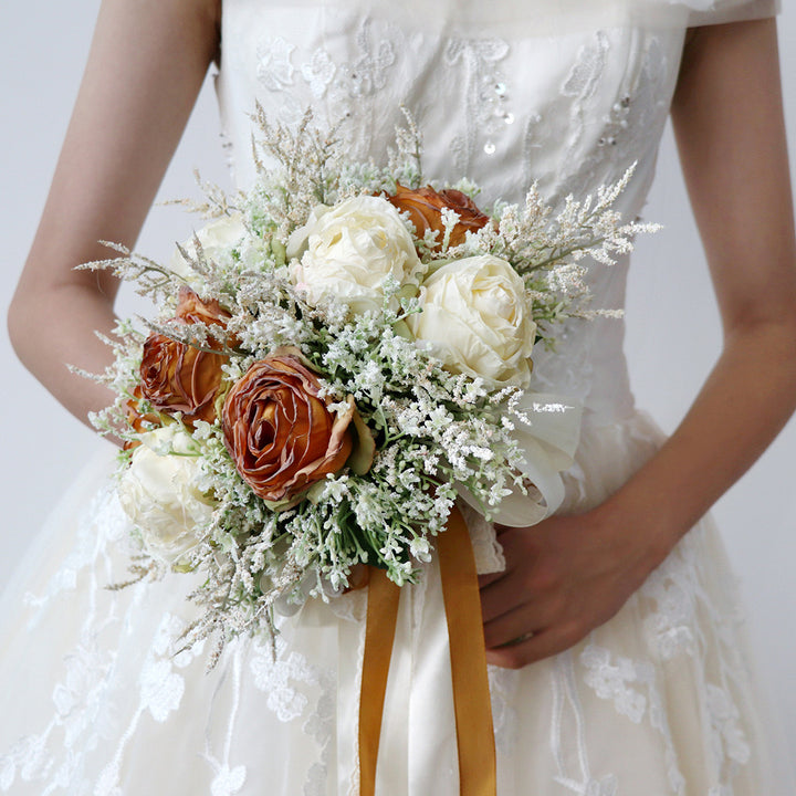 Rustic Charm Bridal Bouquet in Dusty Rose, Terracotta and Ivory with Baby's Breath