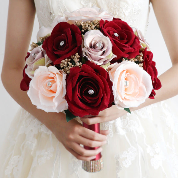 Bridal Bouquet with Red and Blush Roses