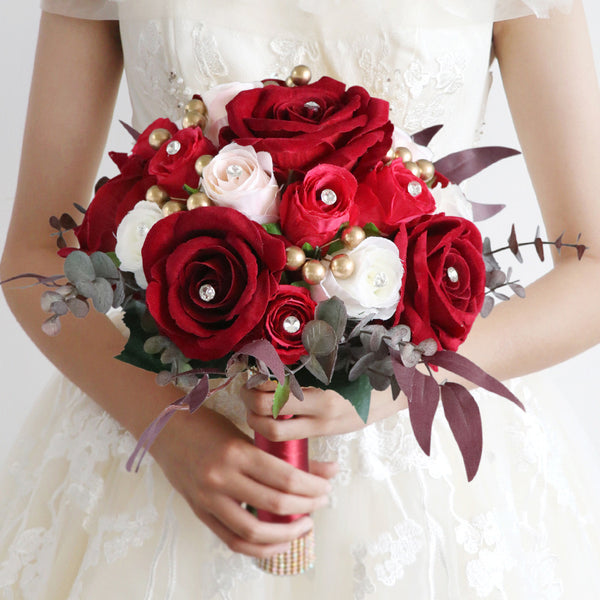 Elegant Bridal Bouquet with Red and White Roses