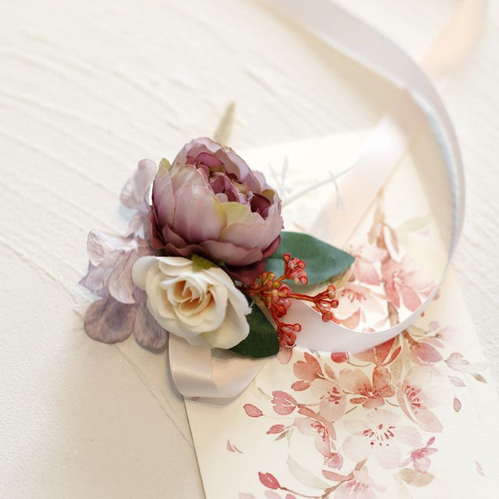 Elegant Silk Floral Wedding Wrist Corsage In Dusty Rose