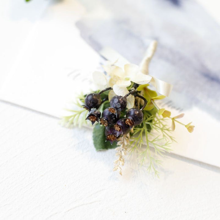 Black Berry and White Floral Wedding Boutonniere