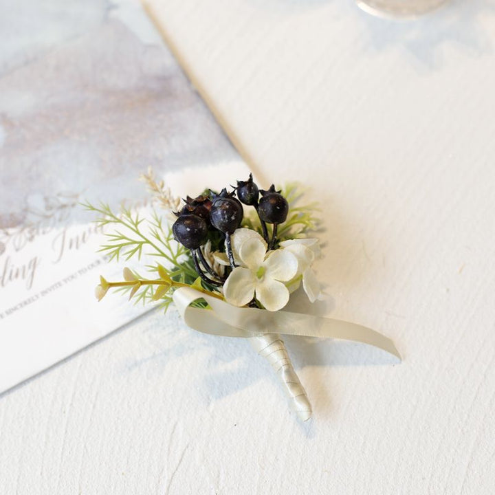 Black Berry and White Floral Wedding Boutonniere