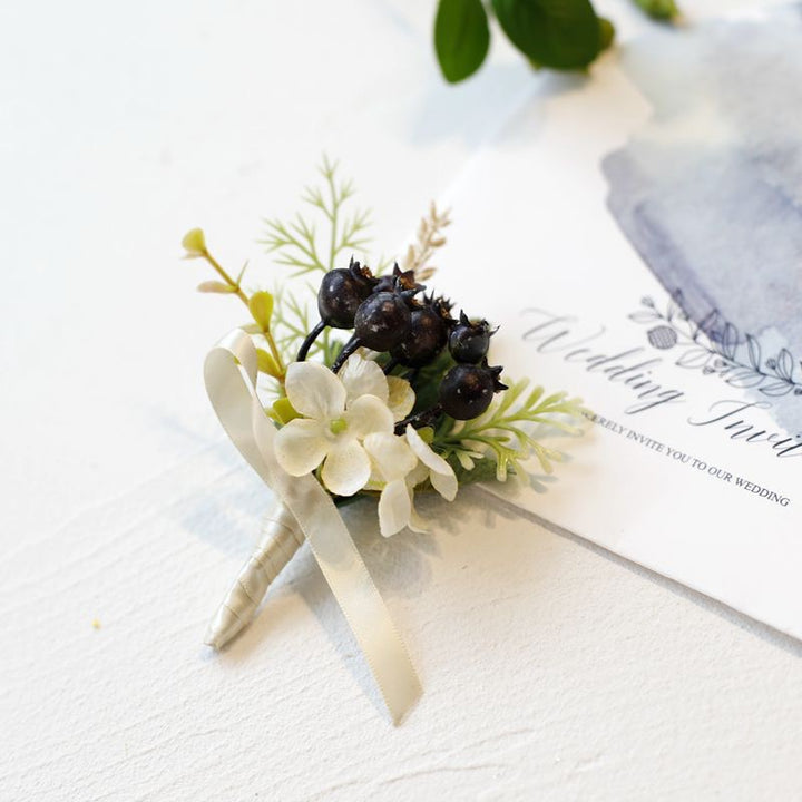 Black Berry and White Floral Wedding Boutonniere