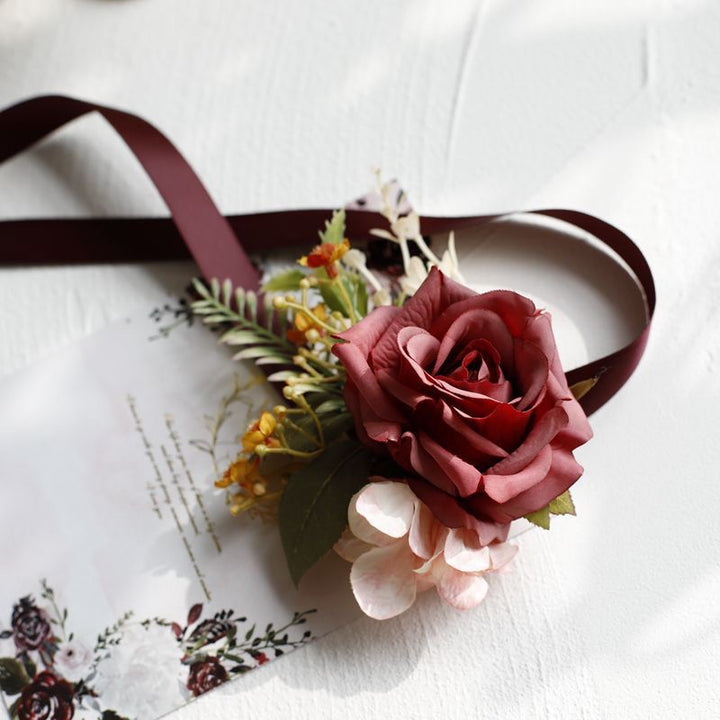 Rose & Hydrangea Corsage in Burgundy