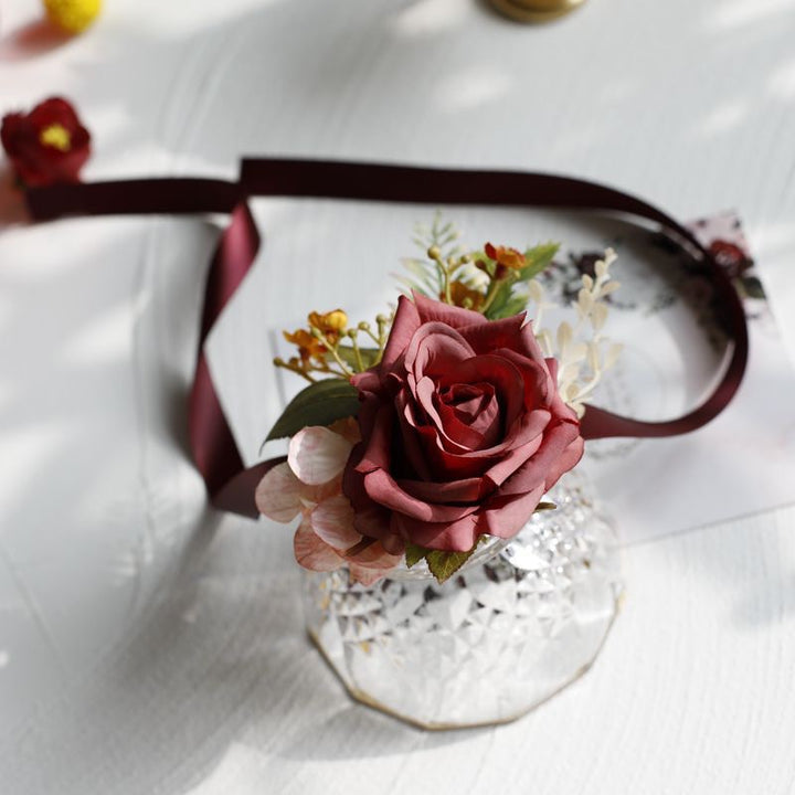 Rose & Hydrangea Corsage in Burgundy