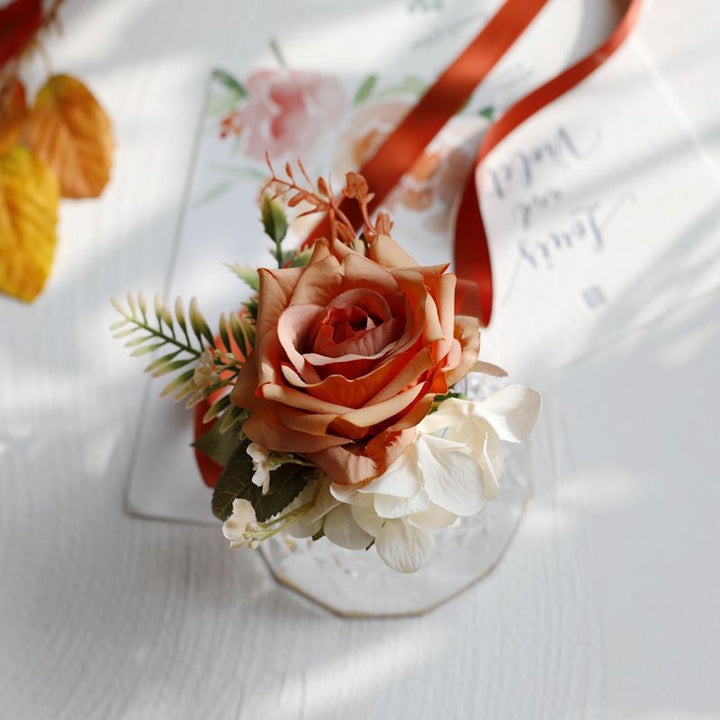 Rose & Hydrangea Corsage in Dusty Orange