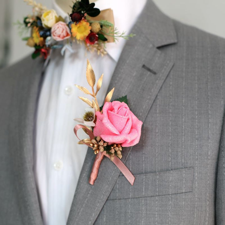 Glittery Rose Boutonniere Collection