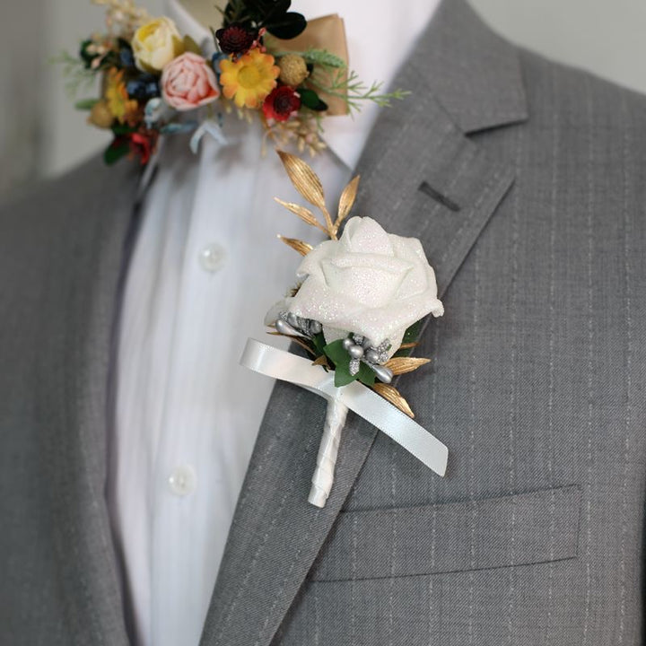 Glittery Rose Boutonniere Collection