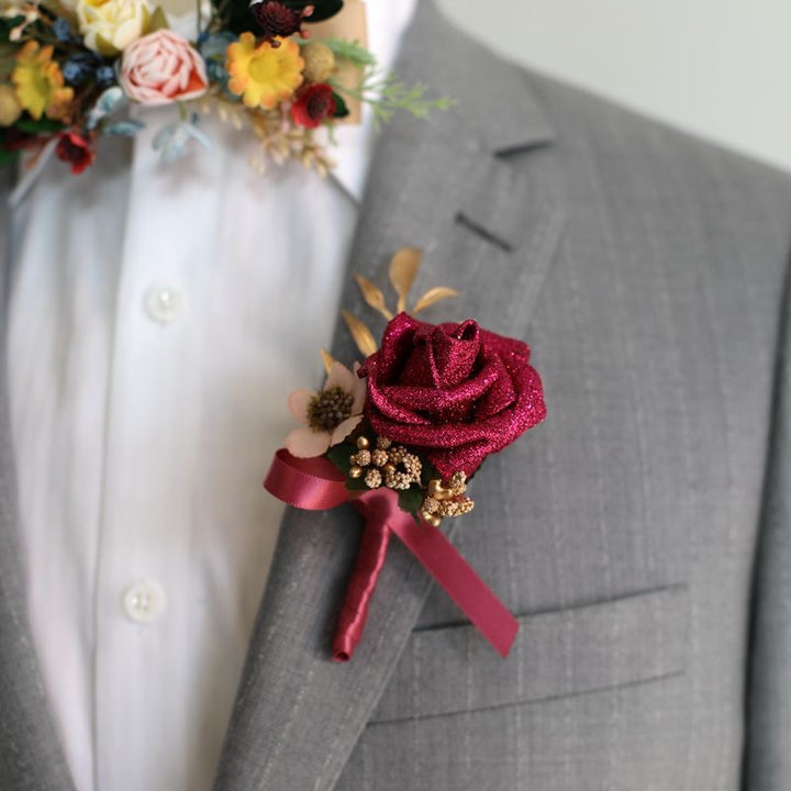 Glittery Rose Boutonniere Collection