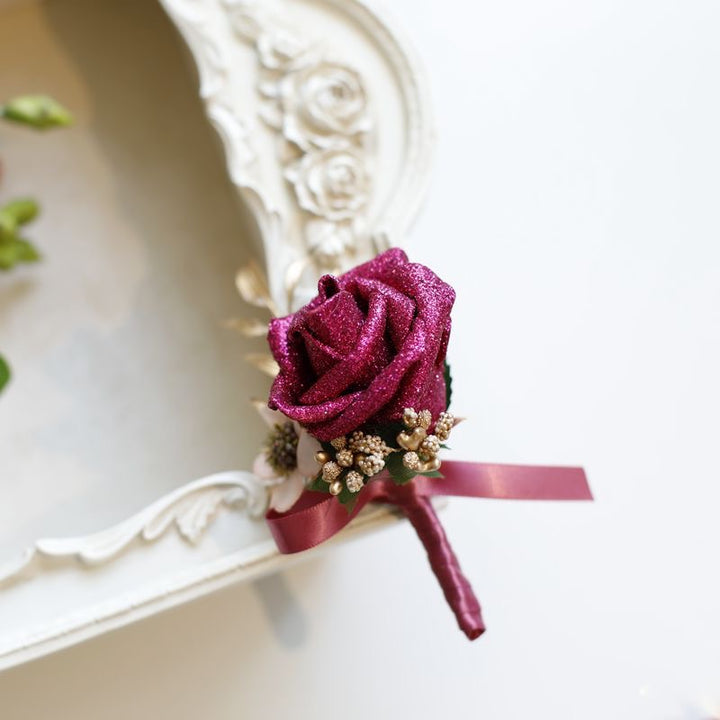 Glittery Rose Boutonniere Collection