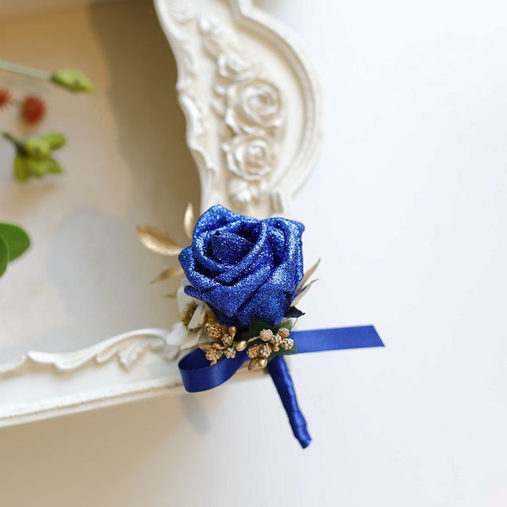 Glittery Blue Rose Boutonniere Collection