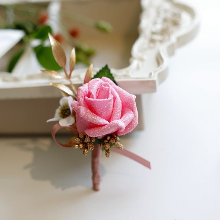 Glittery Rose Boutonniere Collection