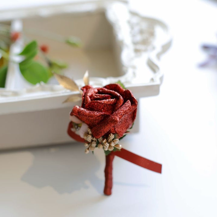 Glittery Terracotta Rose Boutonniere Collection