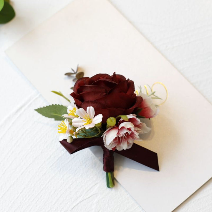 Burgundy Rose Wedding Boutonniere