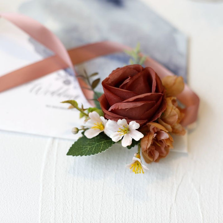 Terracotta Rose Wedding Corsage