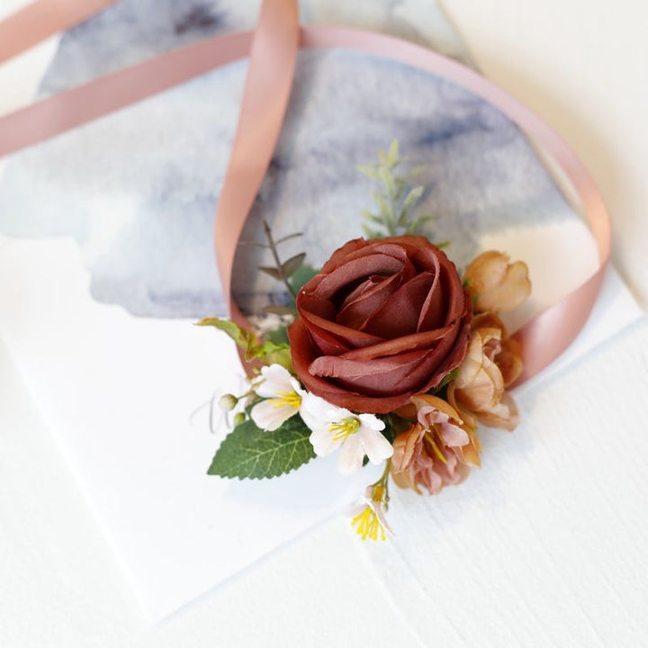 Terracotta Rose Wedding Corsage