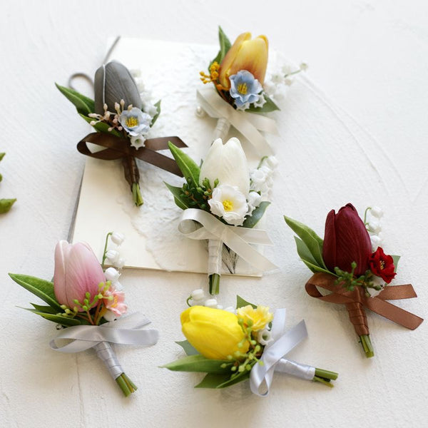 Vibrant Silk Tulip Boutonnieres for Weddings