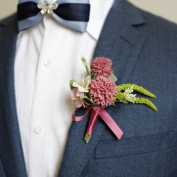 Delicate Lavender, Green, Burgundy, and Ivory Boutonnieres