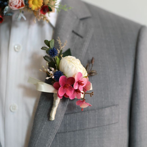 Charming Blush, Ivory, and Dusty Pink Boutonnieres